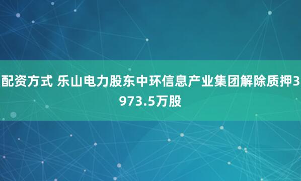 配资方式 乐山电力股东中环信息产业集团解除质押3973.5万股